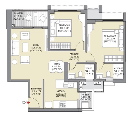 2 BHK floor plan