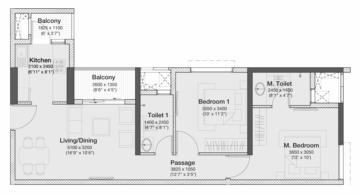 2 BHK floor plan