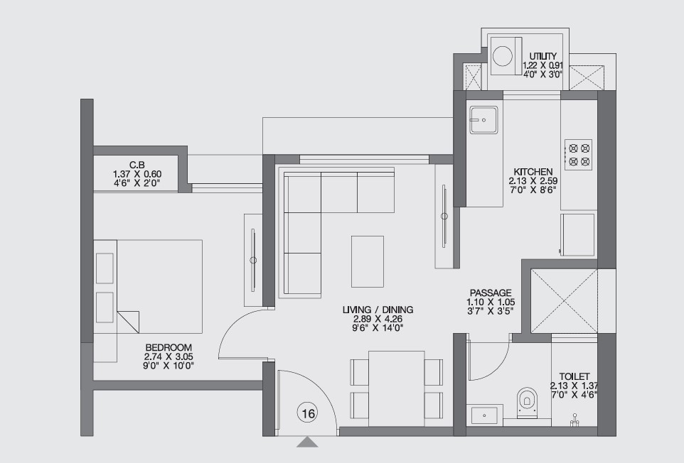 1 BHK floor plan