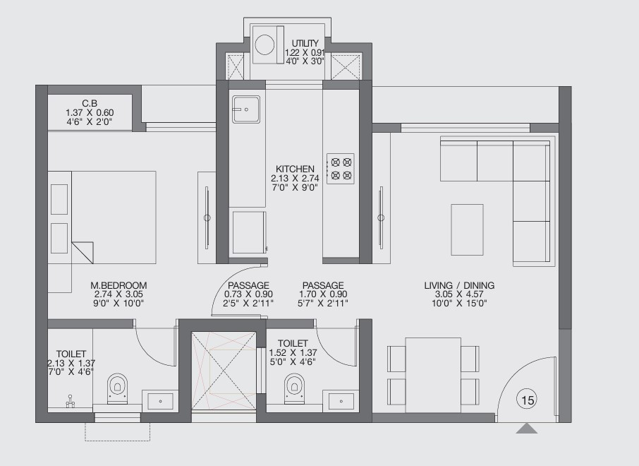 1 BHK floor plan