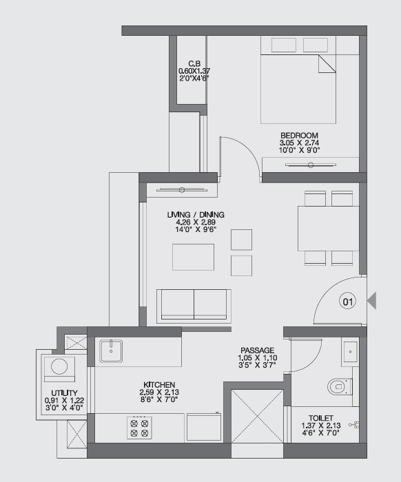 1 BHK floor plan