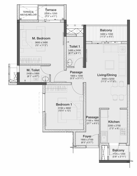 2 BHK floor plan