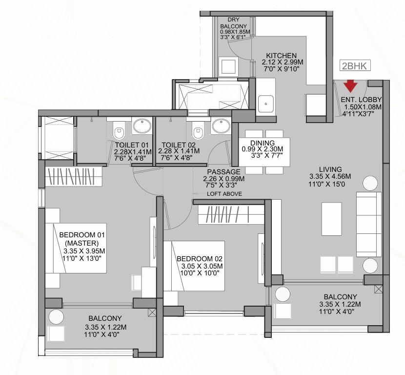 2 BHK floor plan
