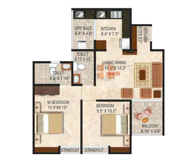 2 BHK floor plan