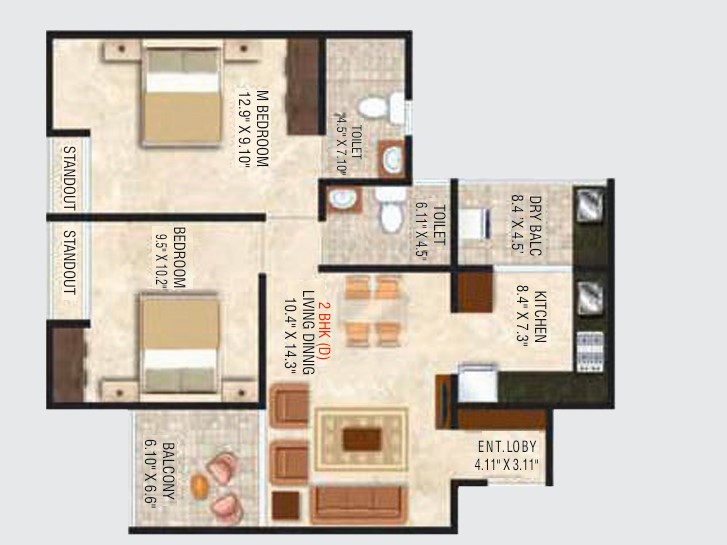 2 BHK floor plan