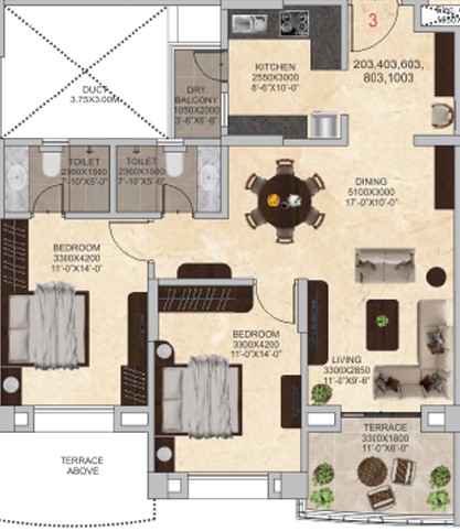 2 BHK floor plan