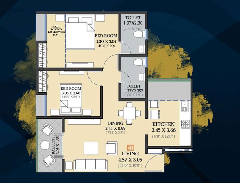 2 BHK floor plan