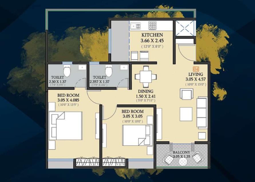 2 BHK floor plan