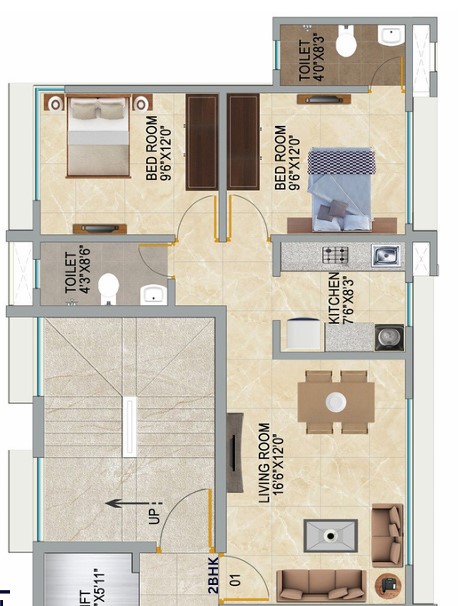 2 BHK floor plan