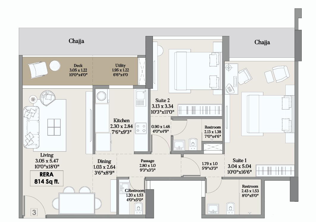 2 BHK floor plan