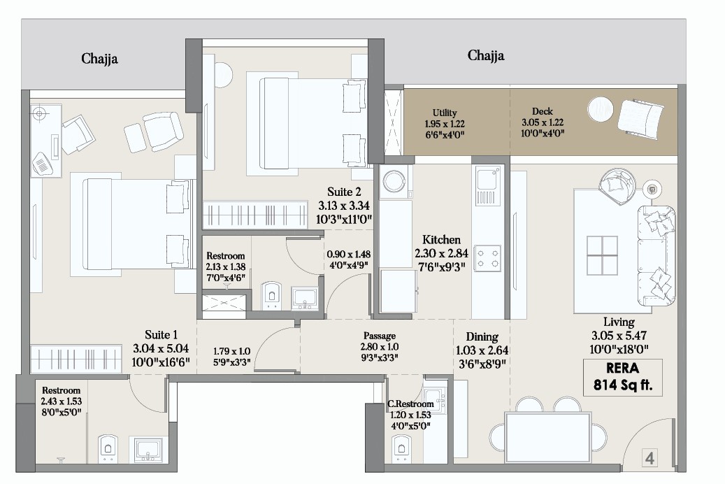 2 BHK floor plan