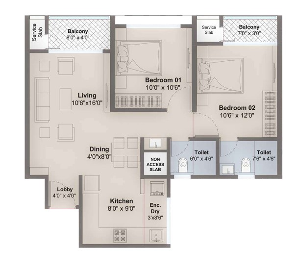 2 BHK floor plan