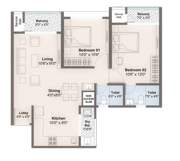 2 BHK floor plan