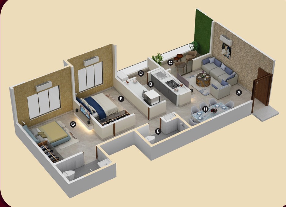 2 BHK floor plan