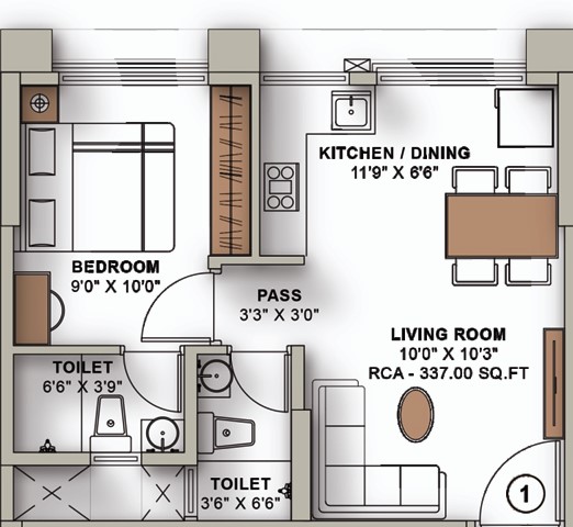 1 BHK floor plan