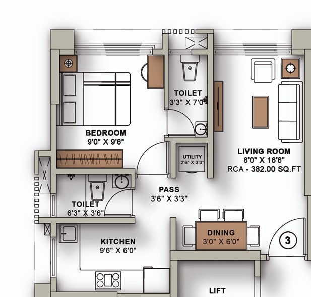 1 BHK floor plan