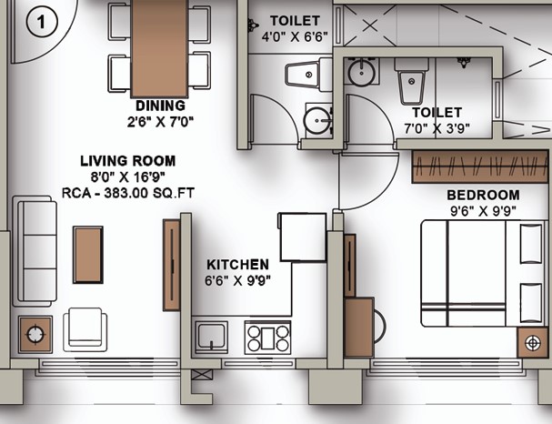 1 BHK floor plan