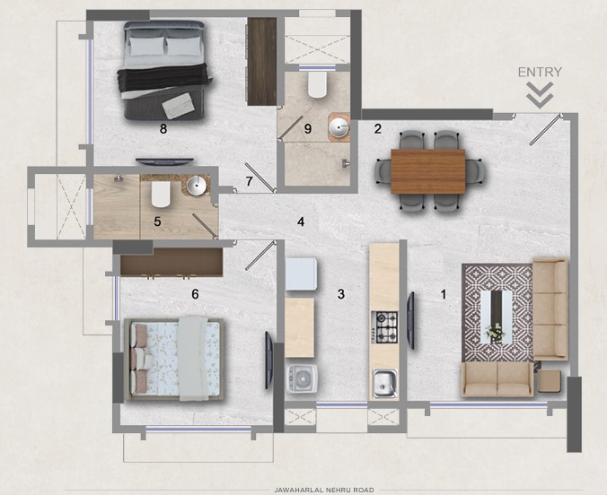 2 BHK floor plan