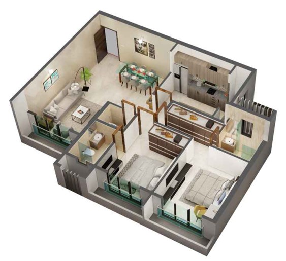 2 BHK floor plan