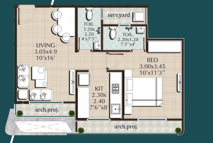 1 BHK floor plan