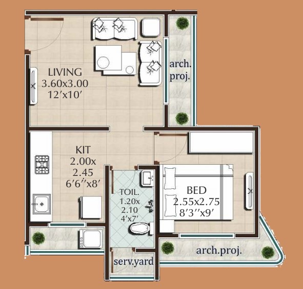 1 BHK floor plan