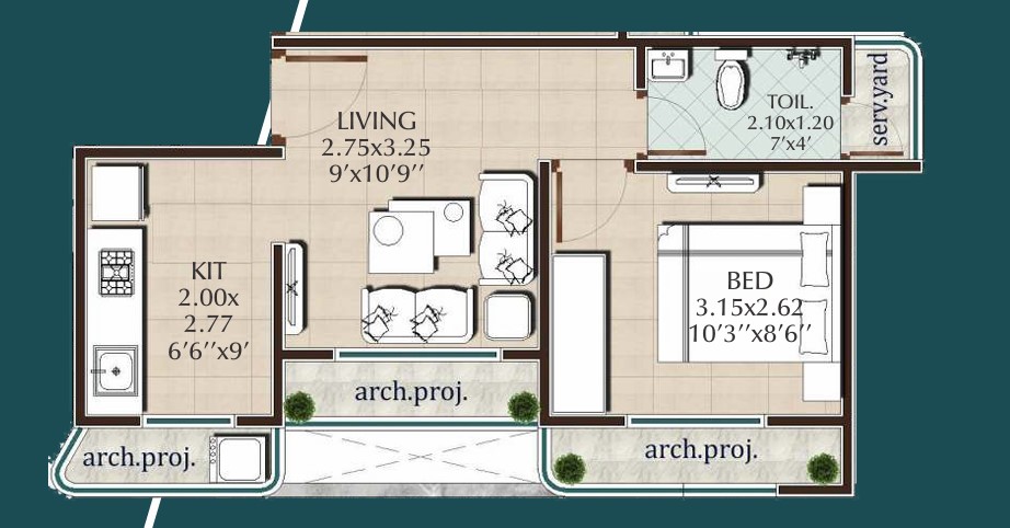 1 BHK floor plan