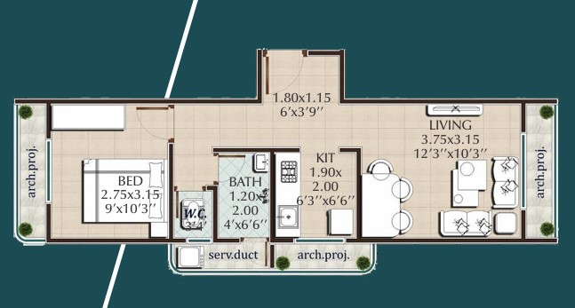 1 BHK floor plan