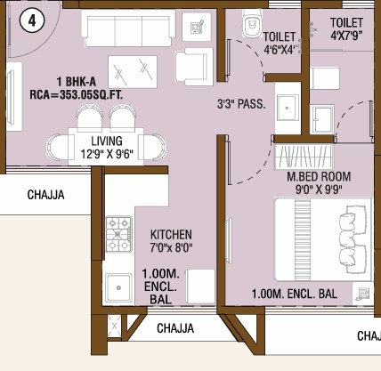 1 BHK floor plan