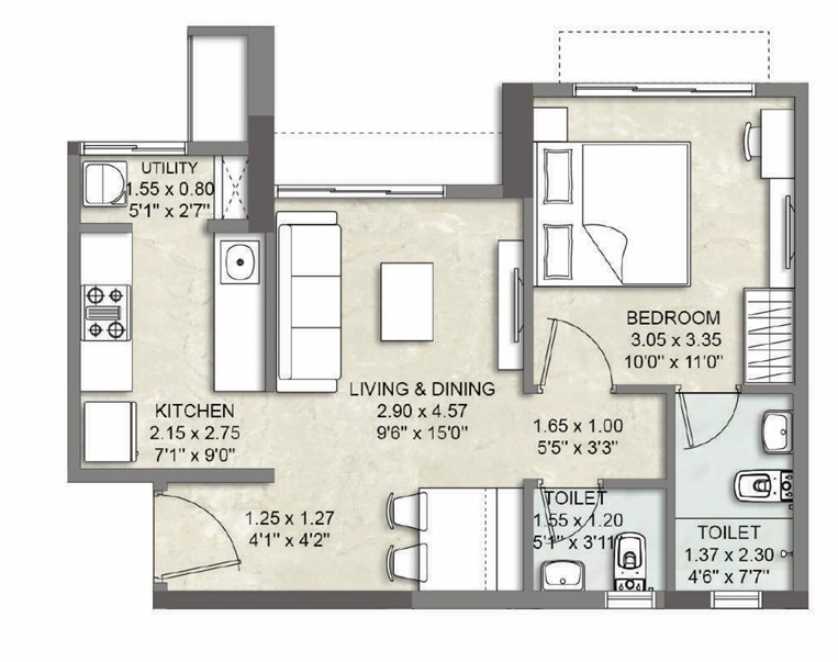 1 BHK floor plan