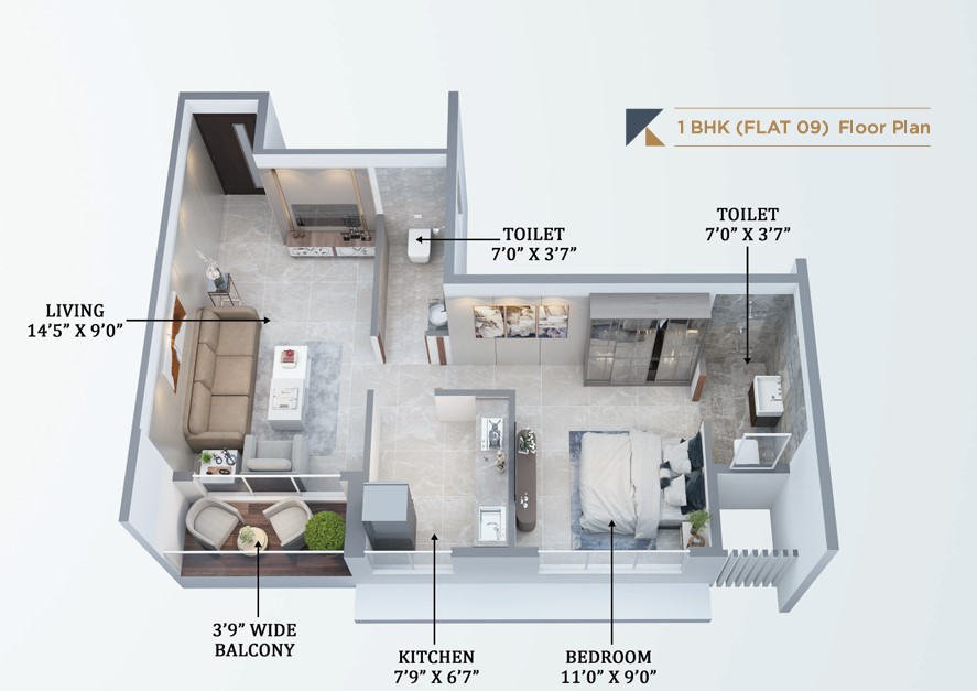 1 BHK floor plan