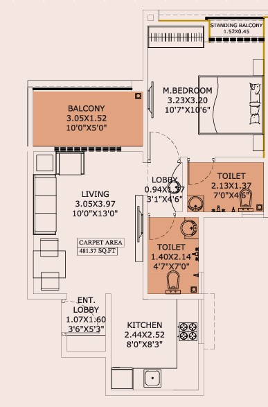 1 BHK floor plan
