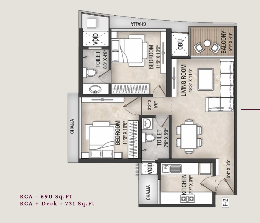 2 BHK floor plan