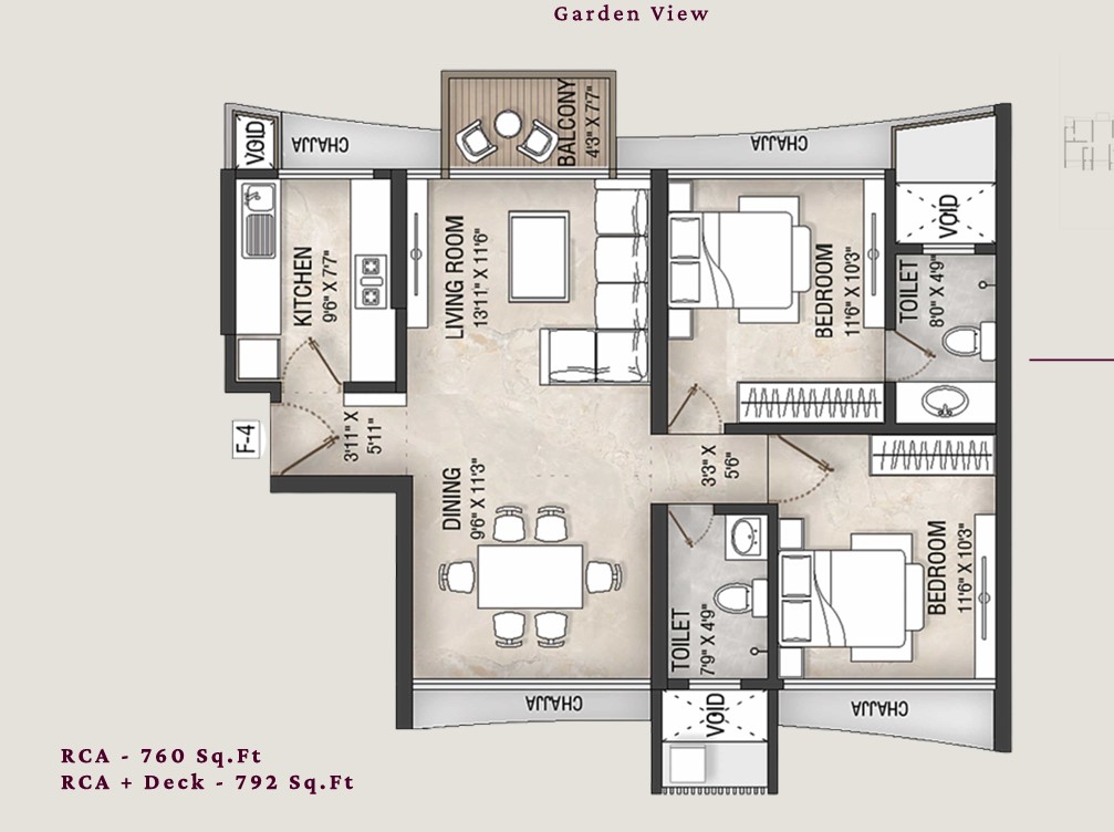 2 BHK floor plan