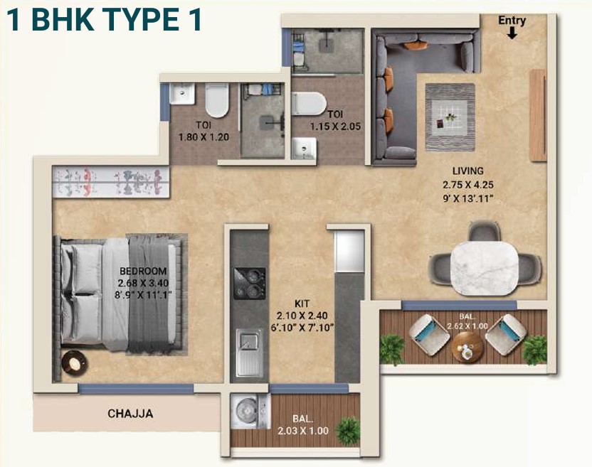 1 BHK floor plan