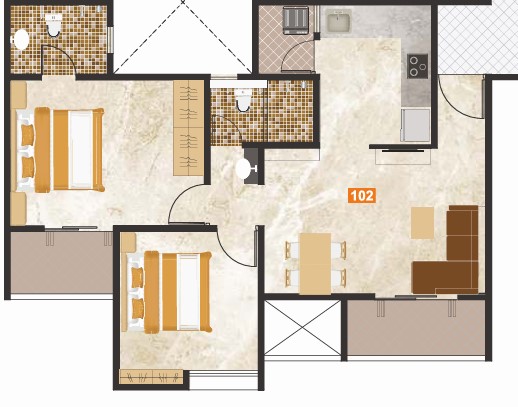 2 BHK floor plan