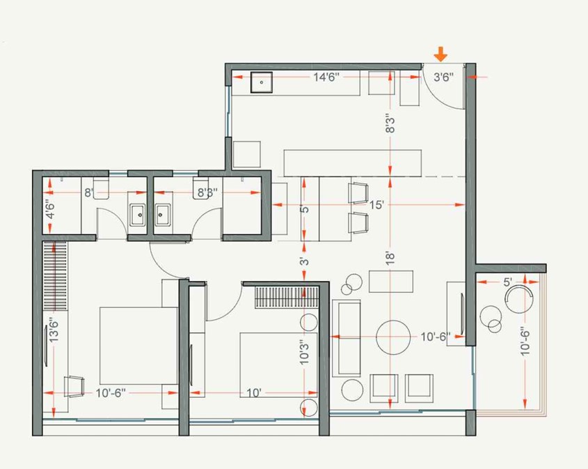 2 BHK floor plan