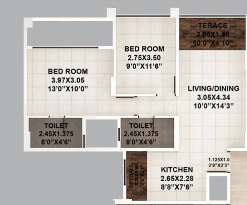 2 BHK floor plan