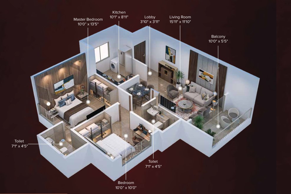 2 BHK floor plan