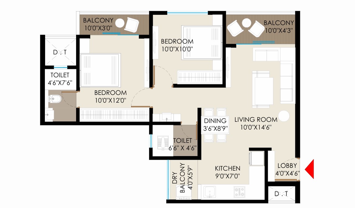 2 BHK floor plan