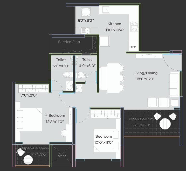 2 BHK floor plan