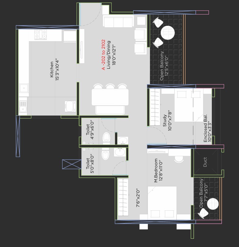 2 BHK floor plan