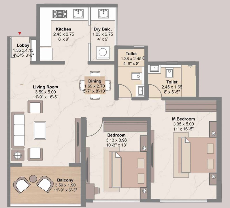 2 BHK floor plan