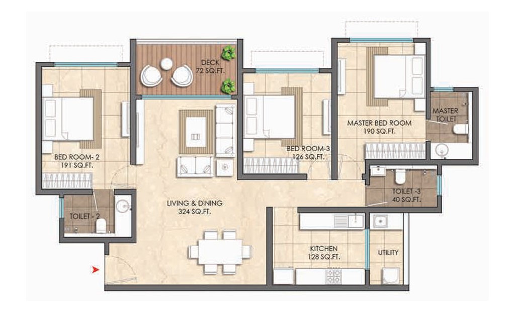 3 BHK floor plan