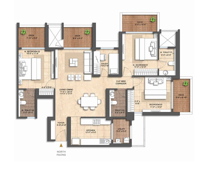 3 BHK floor plan
