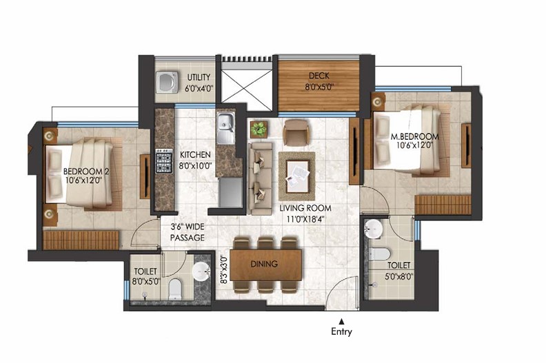 2 BHK floor plan