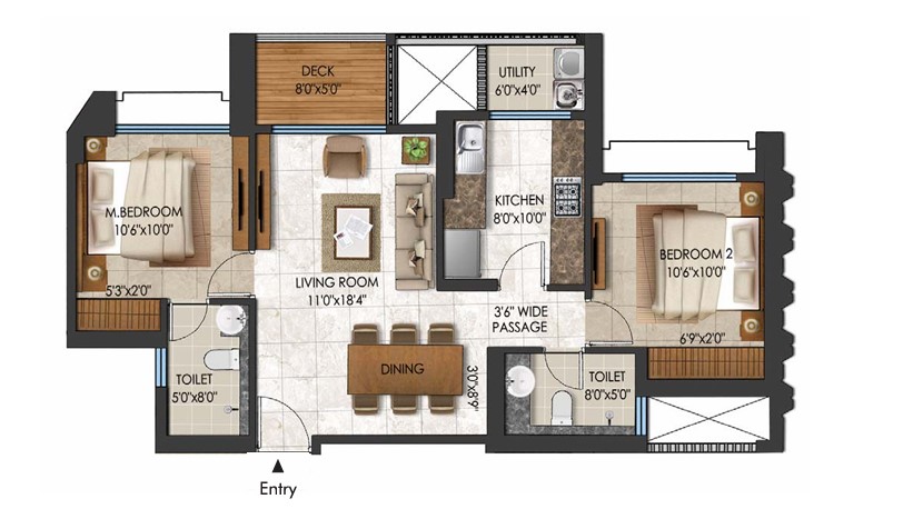 2 BHK floor plan