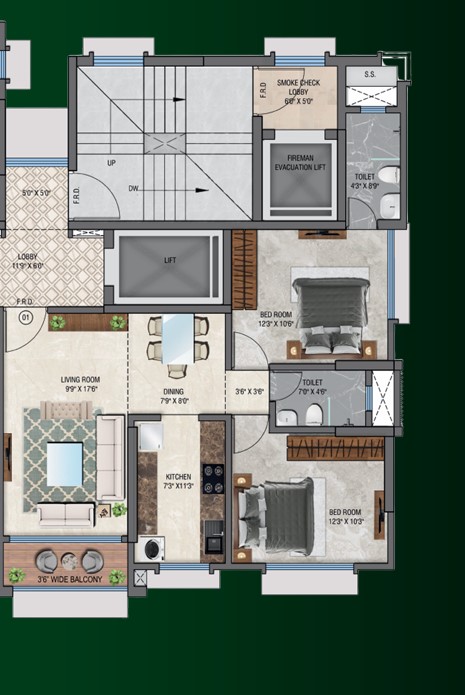 2 BHK floor plan