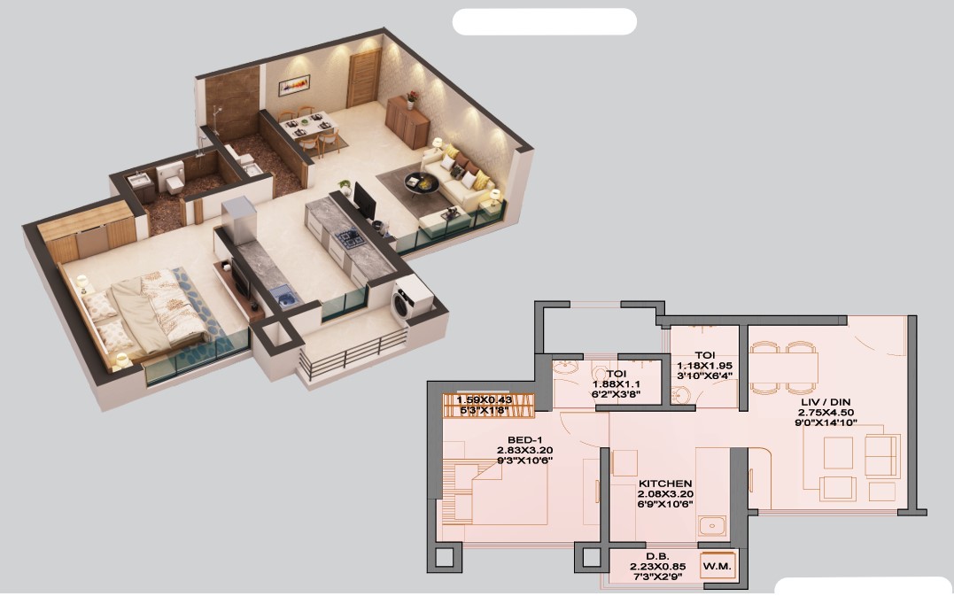 1 BHK floor plan