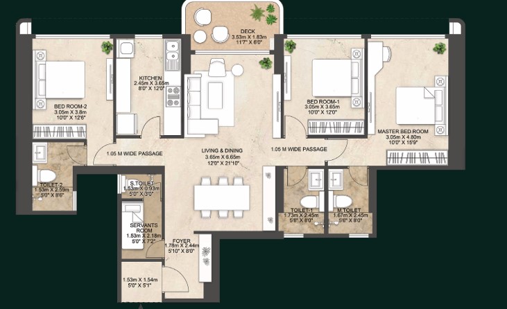 3 BHK floor plan