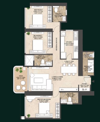 3 BHK floor plan